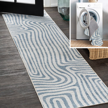 Maze Abstract Two-Tone Low-Pile Machine-Washable Area Rug